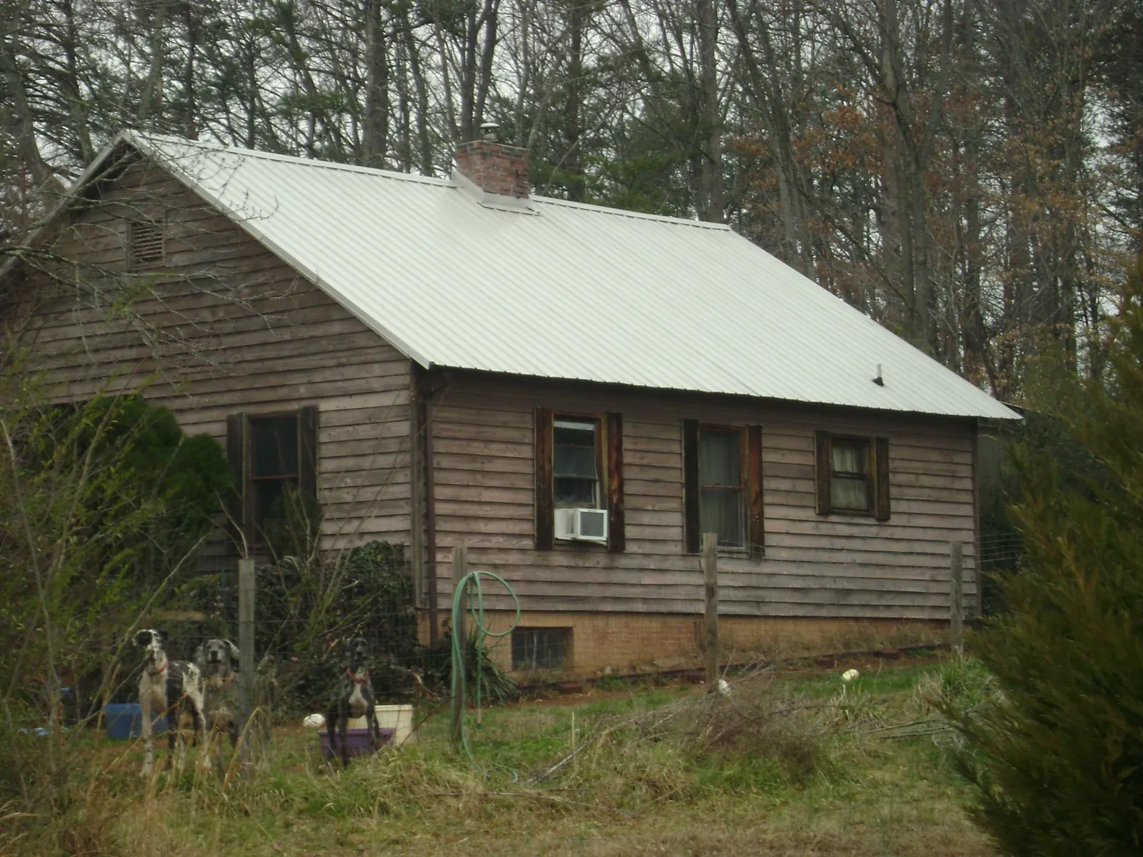 White metal roof on an old wood sided farmhouse, from a Metal Roof Installation job in Stella